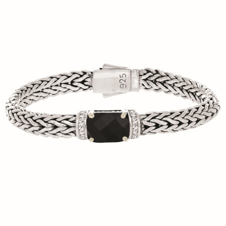 Women's Sterling Silver Woven Large Gemstone Bracelet Onyx HD3141