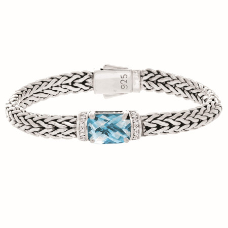 Women's Sterling Silver Woven Large Gemstone Bracelet Topaz HD3140