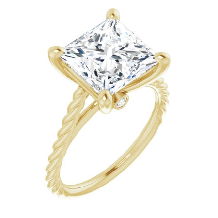 Zoe Lab Grown Diamond Ring | 4 Carat Square Diamond Solitaire Engagement Ring with Accent in Yellow color  ST030DLS