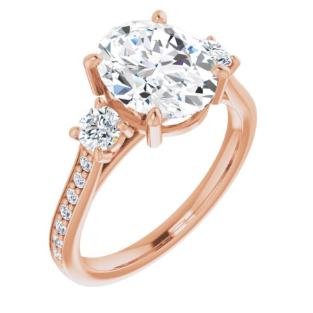 Zoey Lab Grown Diamond Ring | 3 Carat Oval Diamond Three-Stone Engagement Ring in Rose color ST048DLO
