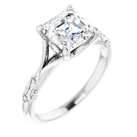 Zuri Lab Grown Diamond Ring | 2 Carat Asscher Diamond Solitaire Split Shank Engagement Ring ST149DLA