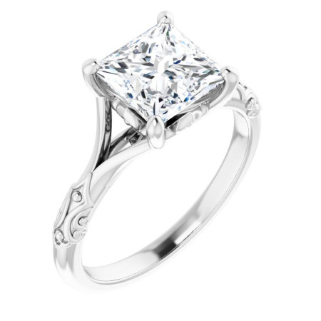 Zuri Lab Grown Diamond Ring | 2 Carat Square Diamond Solitaire Split Shank Engagement Ring ST149DLS