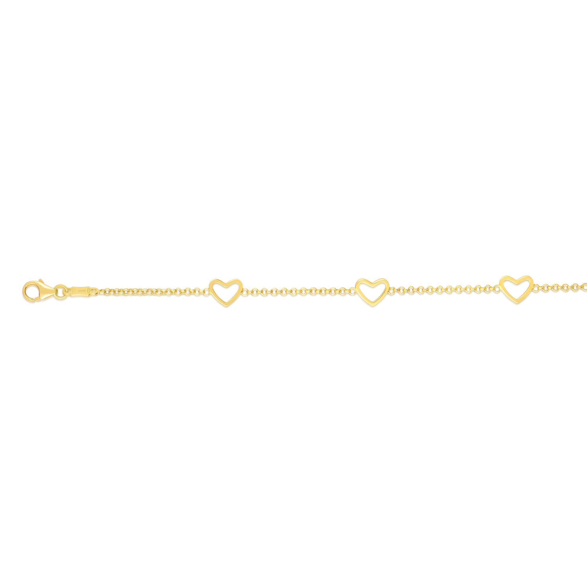 5mm Open Heart Bracelet for Women | 14K Yellow Gold | Lobster