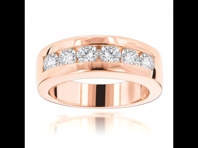 Bague De Mariage Homme Or Jaune 14 Carats - 1/3 Ct Diamants Ronds - Taille 9.5 US - Confort Fit 6 Mm - Occasion