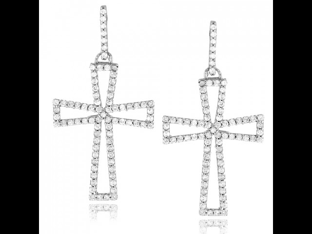 ★SENTIMENTS★ NO.474 [SILVER] KONT CROSS EARRING Men's Diamond Cross Dangle Earrings 1/4 ct tw Sterling