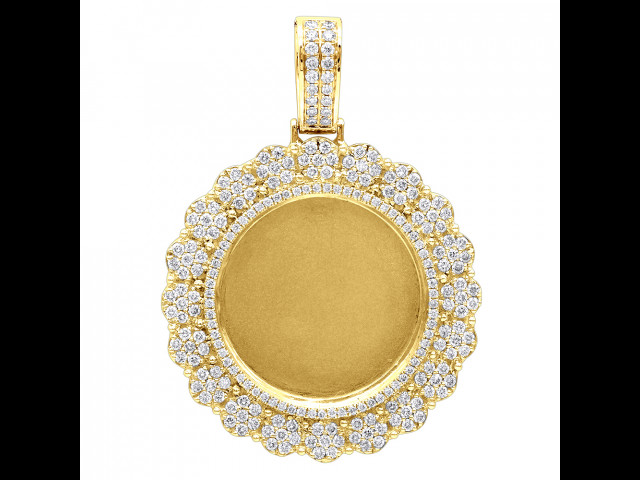 Customizable Diamond Medallion Picture Frame Pendant 14K Yellow Gold Engravable 804053