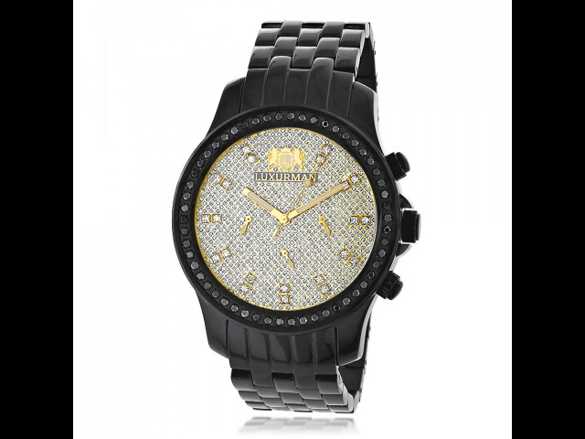 Luxurman Watches Men s Black Diamond Watch 2.25ct 967061