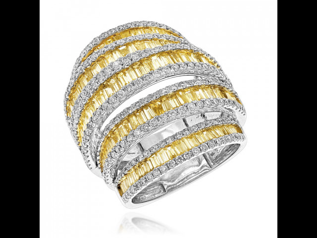 Bague Cocktail Femme Plaquée Or 24K - 10 Cristaux Cubic Zirconia - Acier Inoxydable - Tailles 7, 8, 9 - Neuf