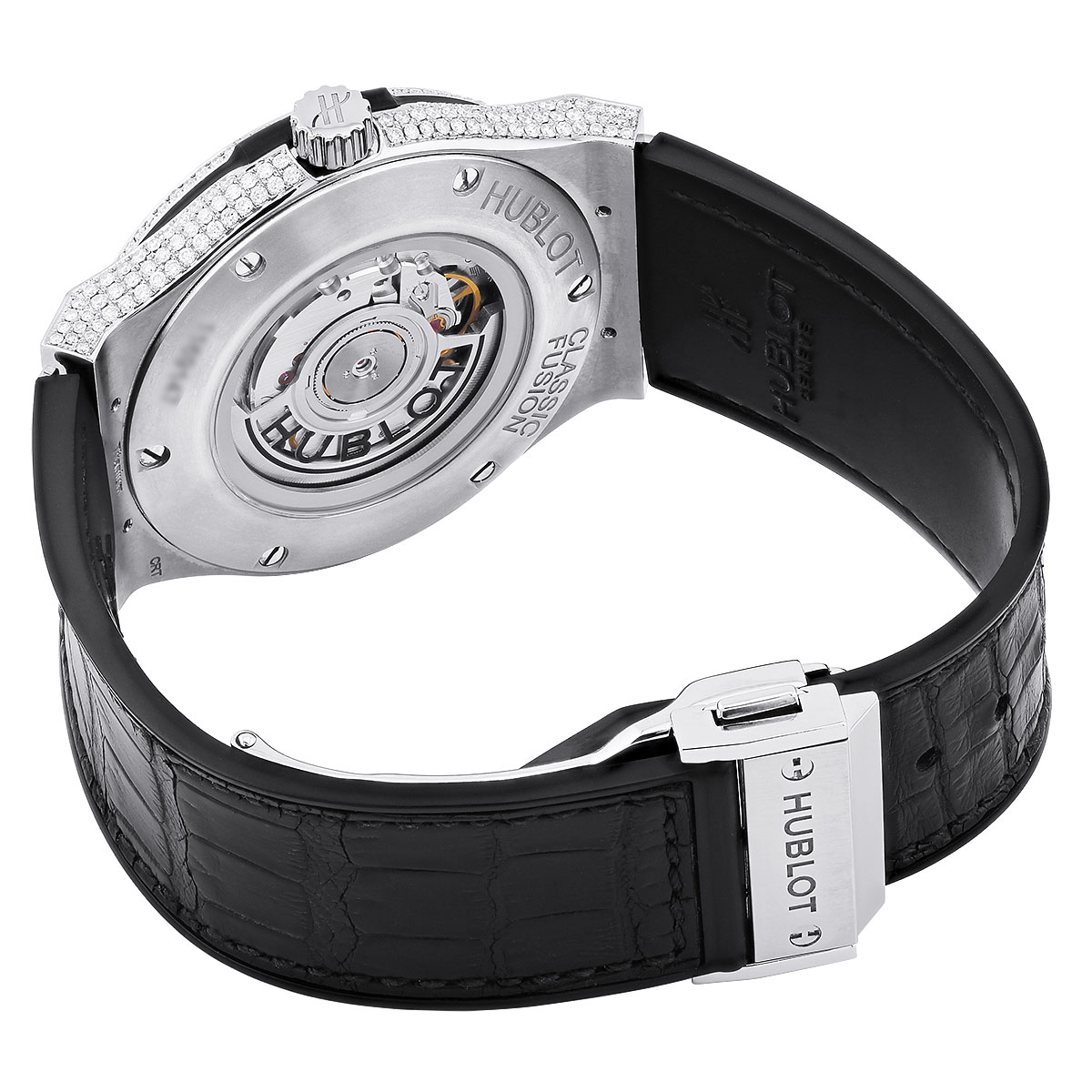 45mm Men's Diamond Watch Hublot Fusion Classic Black Leather Band