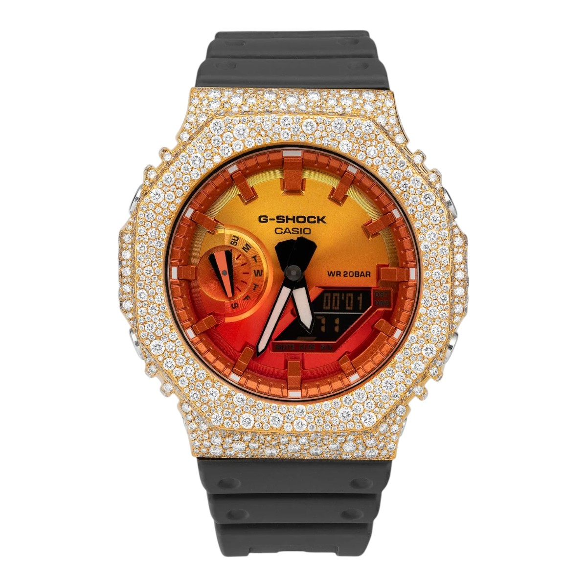Yellow Casio G-Shock GA2100FL-8A Bold Orange Dial 7.50ctw Diamond