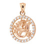 14K Gold Dragon Diamond Medallion Pendant for Women and Children | Round Frame Zodiac | 0.34ct in Rose color img