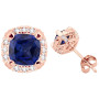 14K White Gold Lab-Grown Round Diamond and Sapphire Stud Earrings Four-Prong Setting in Rose color img