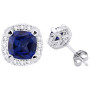 14K White Gold Lab-Grown Round Diamond and Sapphire Stud Earrings Four-Prong Setting in White color  img