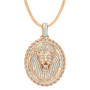 Matching Men's Set | 14K Gold Solid Miami Cuban Link Chain and Medallion Diamond Lion's Head Pendant in Rose color img
