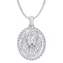 Matching Men's Set | 14K Gold Solid Miami Cuban Link Chain and Medallion Diamond Lion's Head Pendant in White color  img
