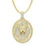 Matching Men's Set | 14K Gold Solid Miami Cuban Link Chain and Medallion Diamond Lion's Head Pendant in Yellow color  img