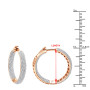 Size demonstration - 1 Inch Diamond Hoop Earrings 1.31ct 14K Gold in Rose color near the ruler img