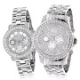 Matching His and Hers Luxurman Diamond Bezel Watch Set 6ct (front view) img