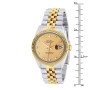 Size demonstration - Rolex Oyster Perpetual Datejust Men's Two-Tone Gold Diamond Watch | 36mm | Gold Dial near the ruler img