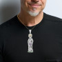 Unique Sterling Silver Saint Lazarus On Crutches With Dogs Statue Pendant on the body img