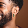14k Gold Single Men's Diamond Earring Unique Small Black Diamond Hoop 1.5ct on the body img