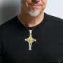 10K Gold Unique Large Lion Head Cross Pendant for Men 3.29ct by Luxurman on the body img
