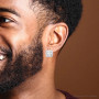 Single Princess & Round Cut Diamond Stud Earring for Men | Cross Motif 14K Gold 0.8ct on the body img