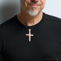 Men's 10K or 14K Rose Gold Invisible Set Princess Cut Diamond Cross Pendant 3.69ct on the body img