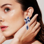 Unique 18K White Gold Ladies Designer Diamond Flower Earrings Blue Sapphires on the body img