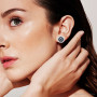 Royal Halo Circle Diamond Earrings For Women with Sapphires 14K Gold on the body img