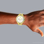 Large Diamond Bezel Watch by Luxurman 2.3ct Men's Yellow Gold Plated Liberty on the body img