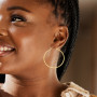 14K Yellow Gold Women's Hinged Hoop Textured Earrings on the body img
