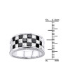 Size demonstration - White Black Diamonds Ring For Men & Women 14K Rose Gold Band Checkerboard Pattern in White color near the ruler img