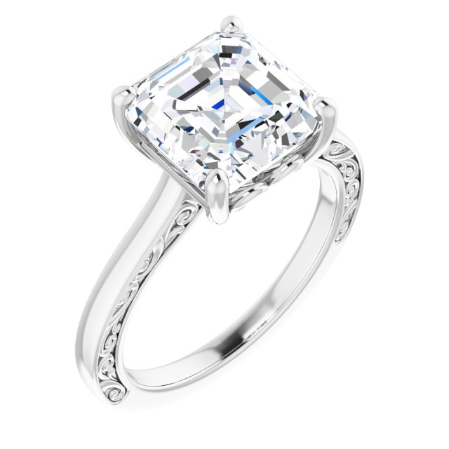 Item Code: ST053DLA, Warranty: 12 months, Ring Style: Birthstone, Metal: 14K Gold, Bridal: Bridal, Engagement, Setting Type: Solitaire, Width: 3/8in (9mm), Personalization: Yes, Carat Weight: 4 ct, Type of Gemstone: Diamond, Shape: Asscher, Color: F, Clarity: VS1, Stone Setting Type: Prong.