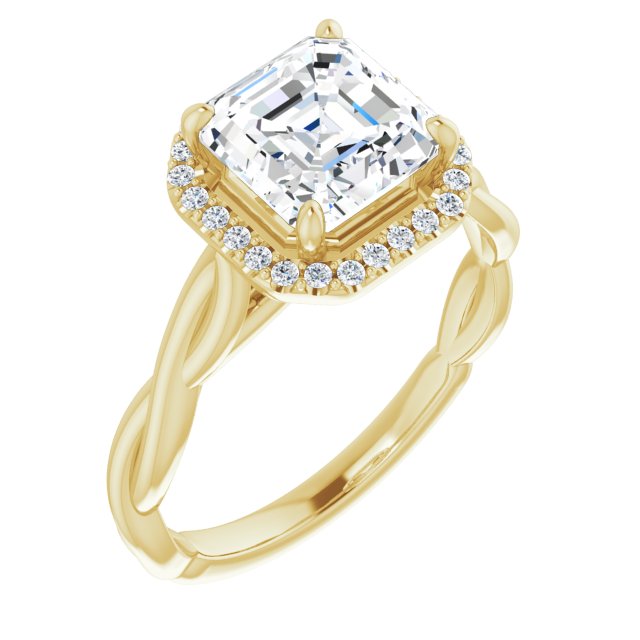Item Code: ST067DLA, Warranty: 12 months, Ring Style: Birthstone, Metal: 14K Gold, Bridal: Bridal, Engagement, Setting Type: Halo, Width: 3/8in (10mm), Personalization: Yes, Carat Weight: 2 ct, Type of Gemstone: Diamond, Shape: Asscher, Round, Color: F, Clarity: VS1, Stone Setting Type: Prong, Shared Prong.