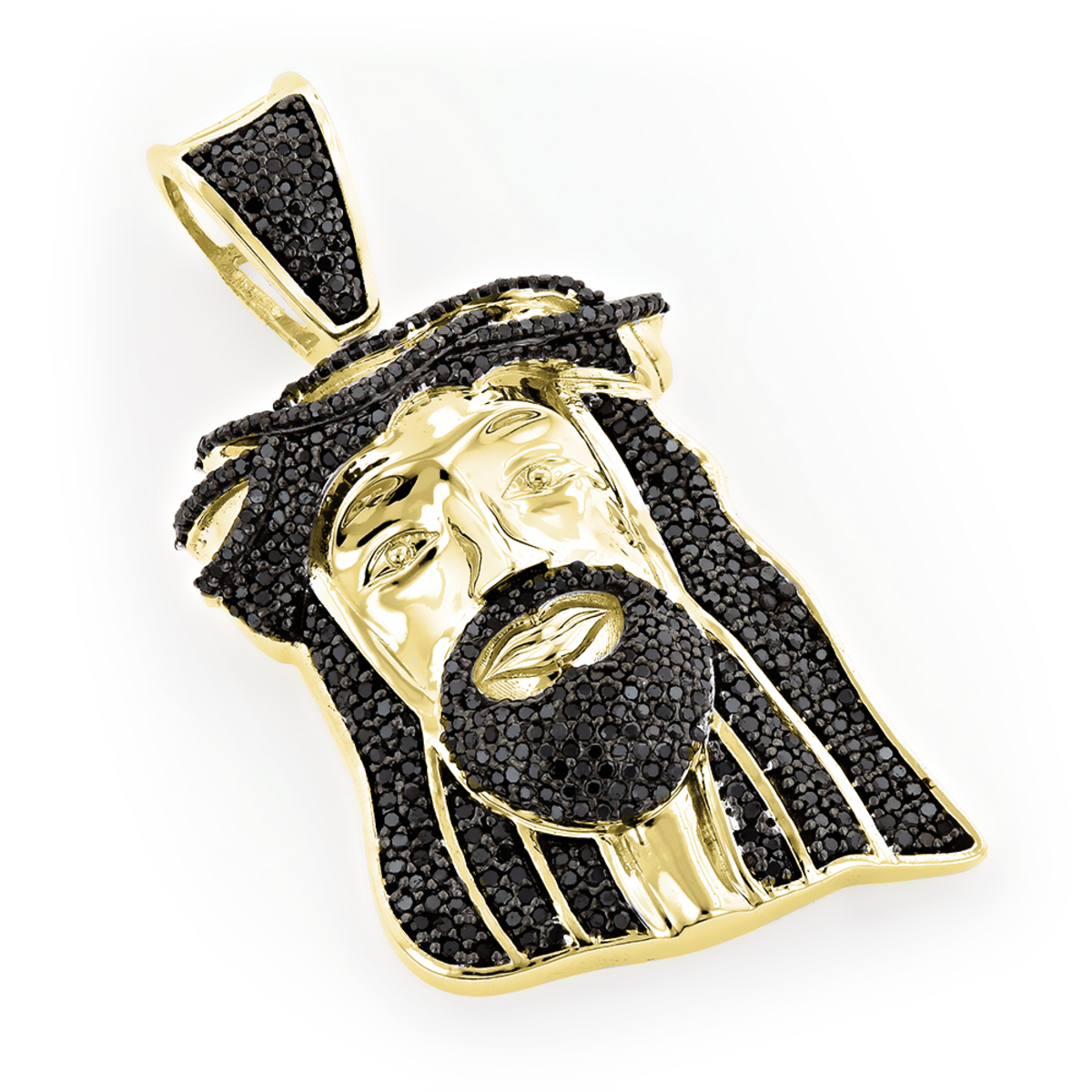 Black Diamond Jesus Head Face Pendant Mini 0.75ct 10K Gold 406725