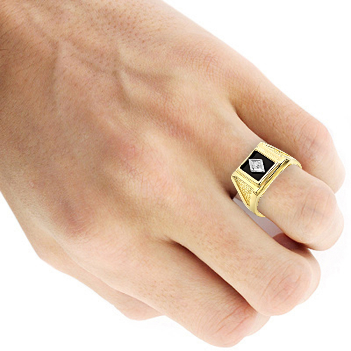 Black Onyx and Diamond Rings 14K Gold Mens Ring 0.10ct 5/8 in (15mm) 101139