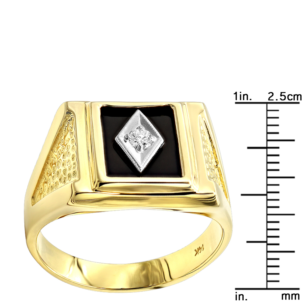 Black Onyx and Diamond Rings 14K Gold Mens Ring 0.10ct 5/8 in (15mm) 101139