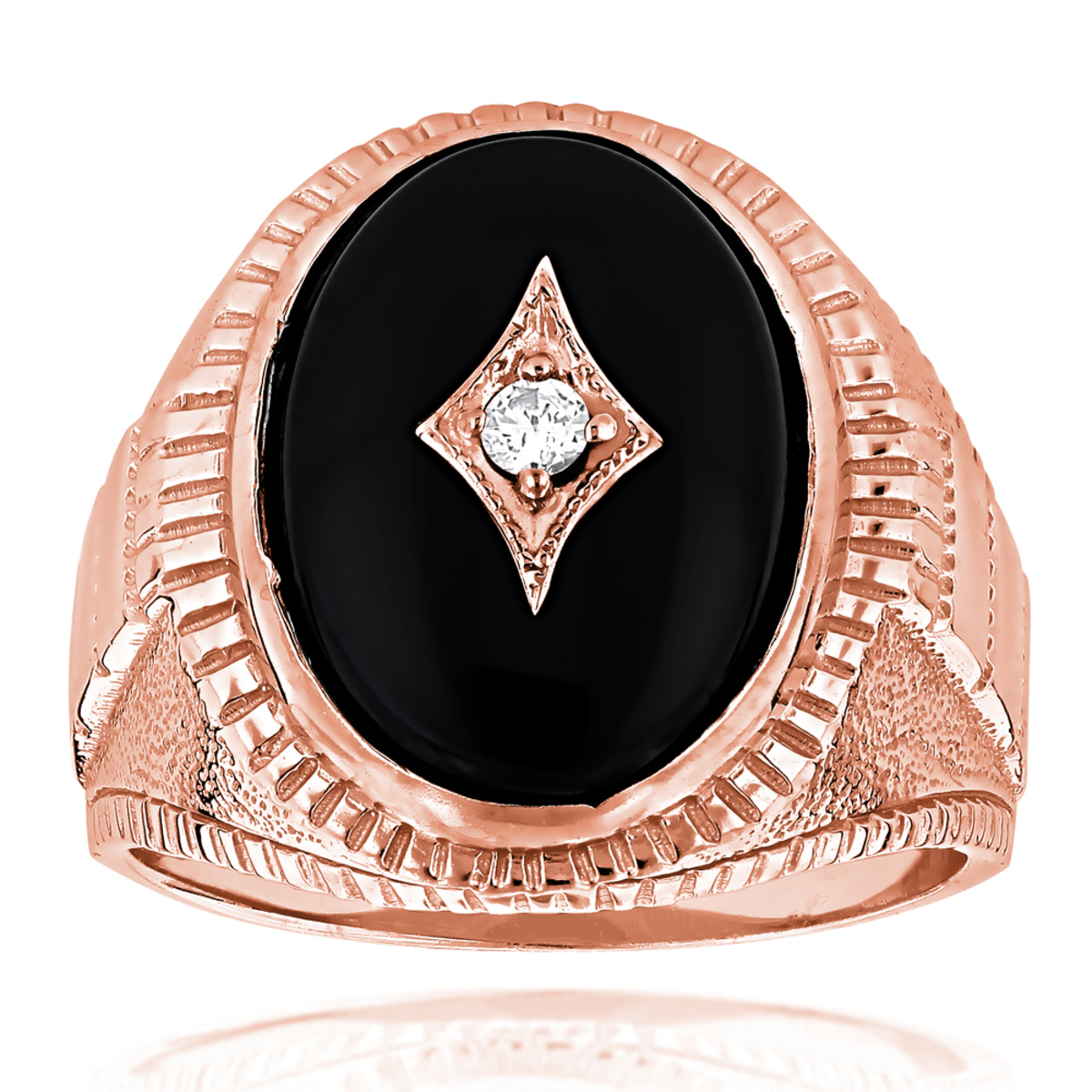 Black Onyx and Diamond 10K or 14K Gold Men's Ring 0.10ct 13/16 in