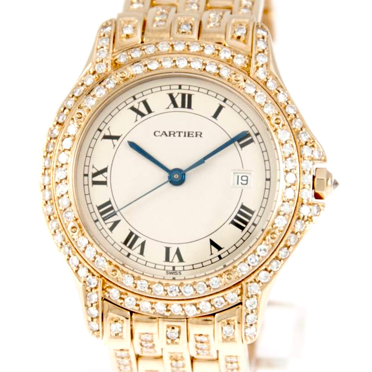 Iced Out Cartier Cougar 18K Yellow Gold Women display picture 2