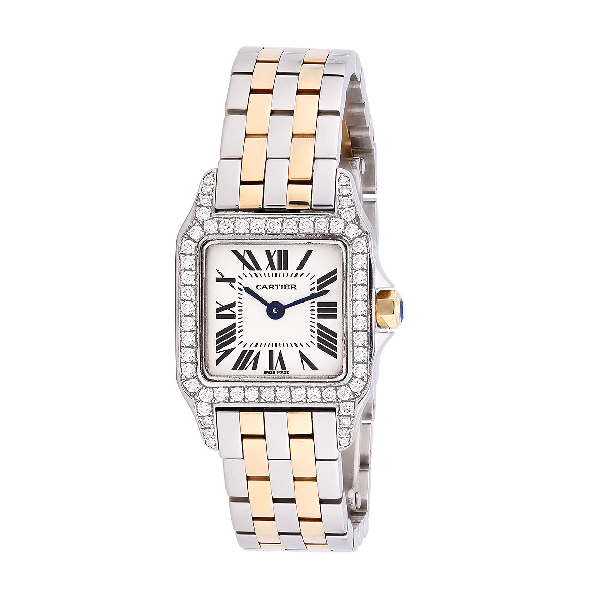 26mm Womens Diamond Watch Cartier Santos Demoiselle 18K Gold