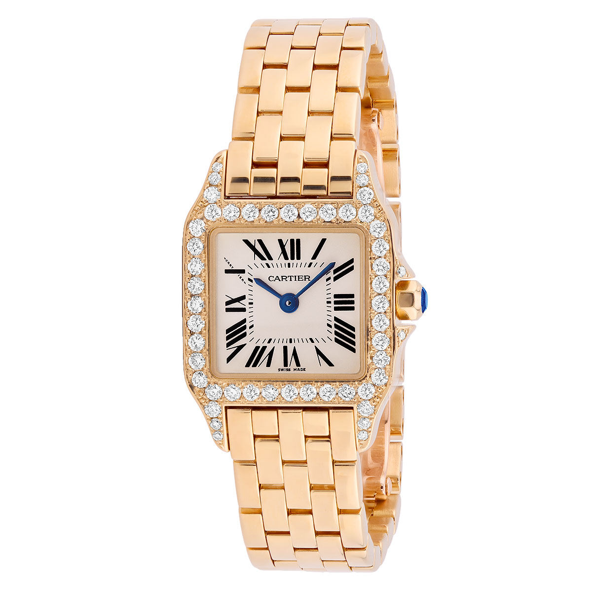 Cartier Santos Demoiselle 18K Gold Women's Diamond Watch 20mm ~1ct