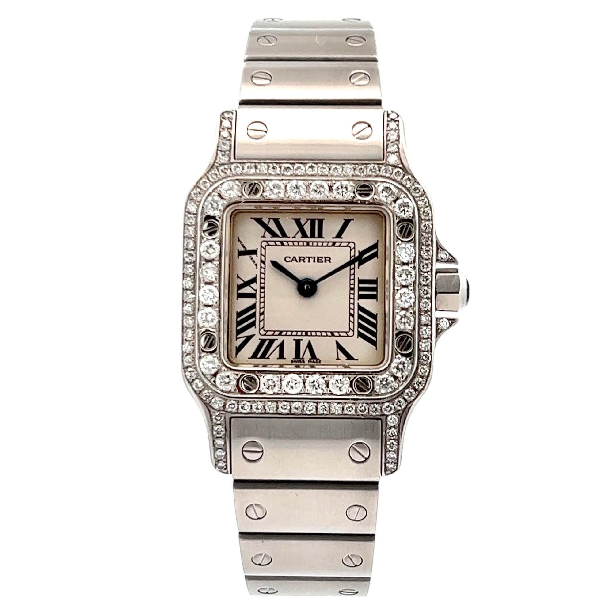 Cartier Santos Galbee Stainless Steel Diamond Women's Watch 24mm