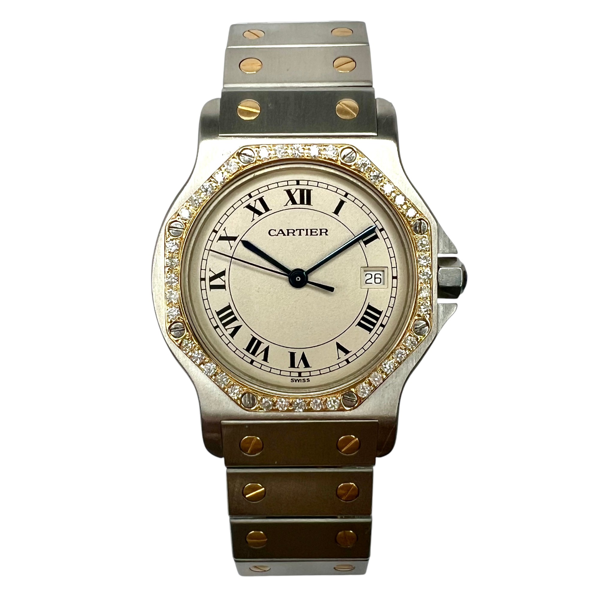 Cartier Santos Octagon Women's 18K Gold Diamond Watch 31mm Quartz