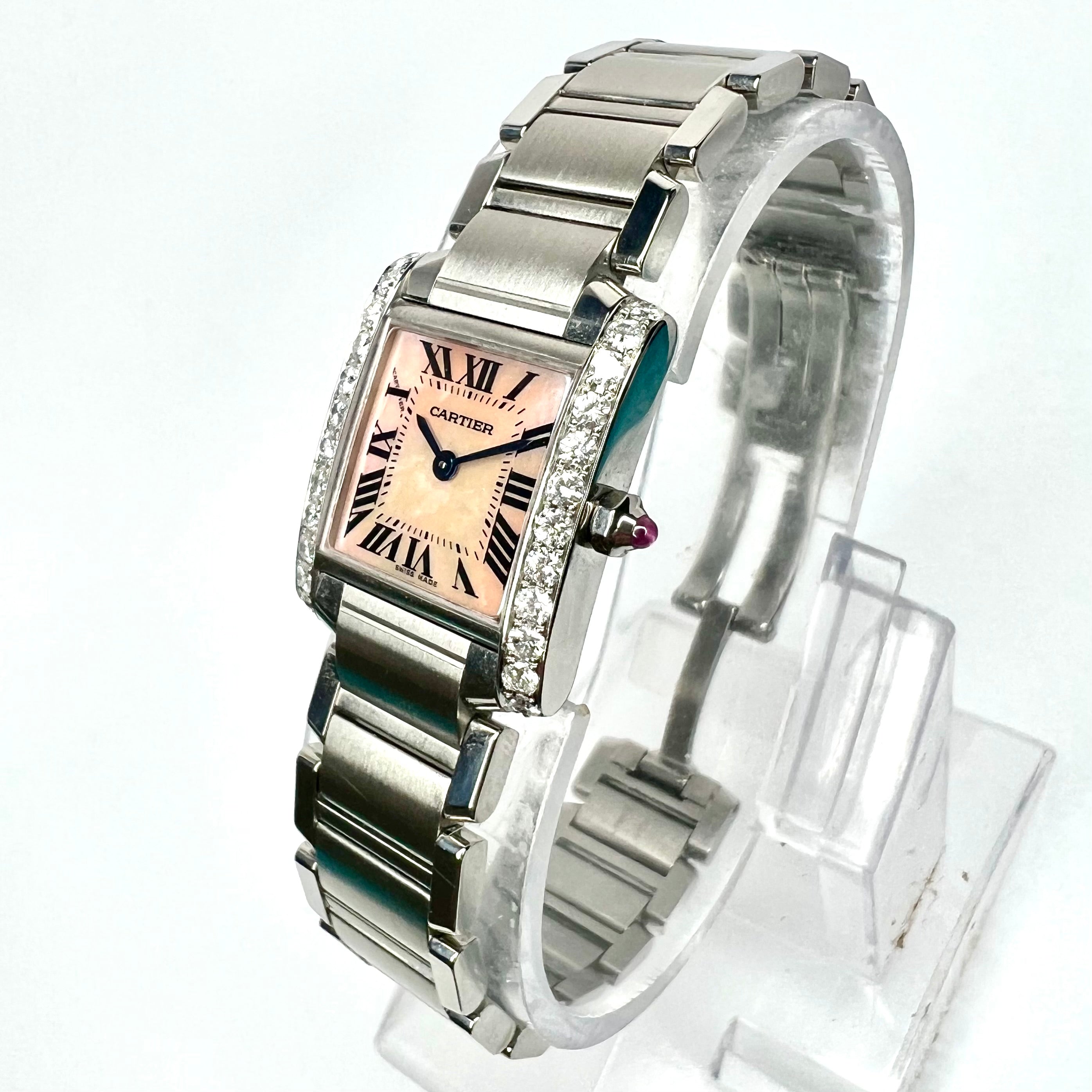 Cartier Tank Francaise Women's Diamond Watch 20mm Mother Of Pearl