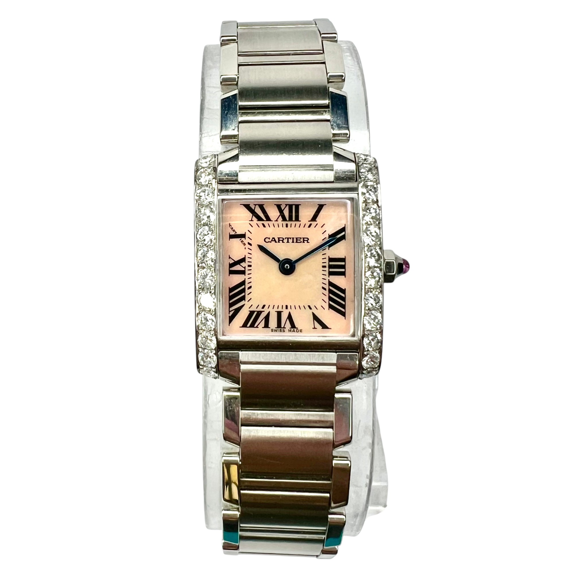 Cartier Tank Francaise Women's Diamond Watch 20mm Mother Of Pearl
