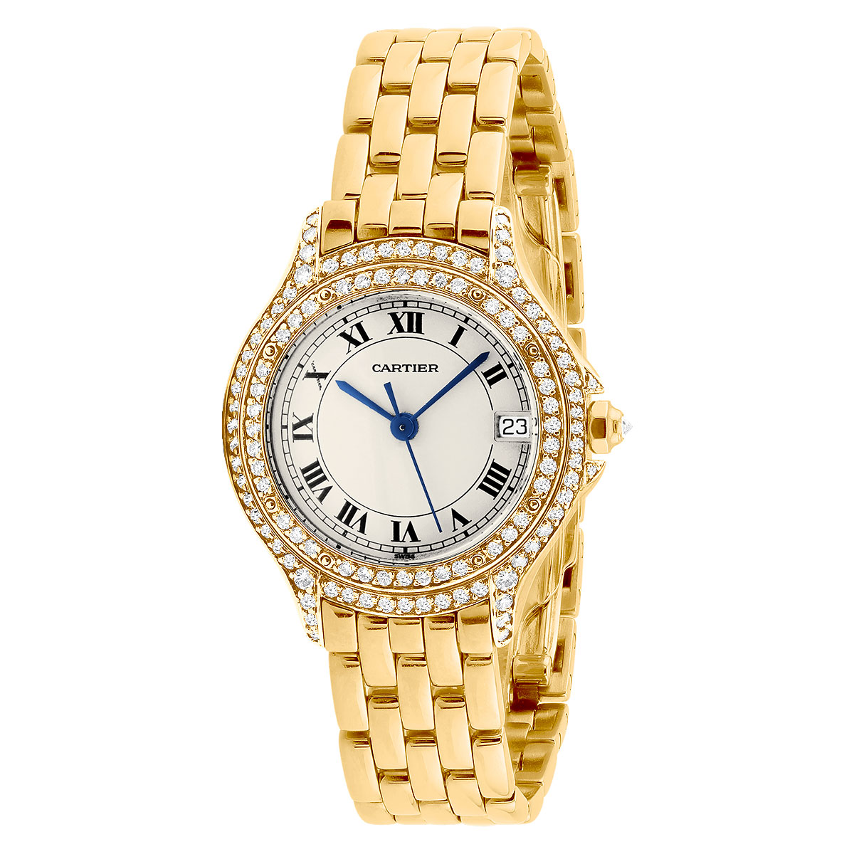 Women's Diamond Watch 27mm Cartier Cougar 18K Yellow Gold - Itshot