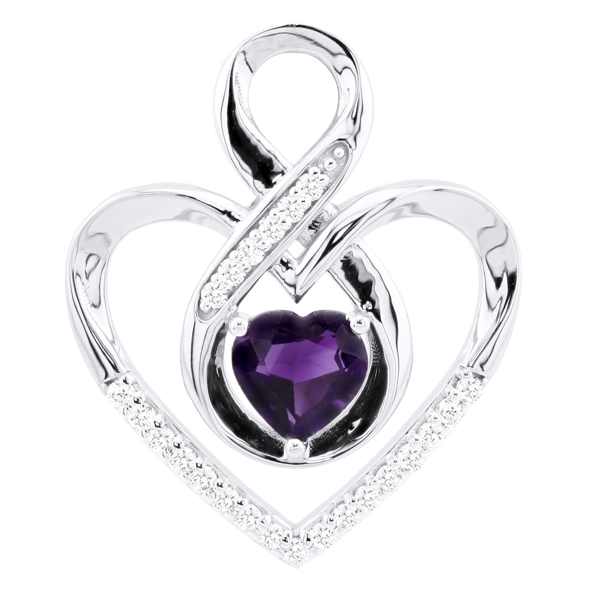 ホワイトアメジストハート♡♡No.♡1418 14K Gold Diamond Heart Pendant with Amethyst Infinity Love for