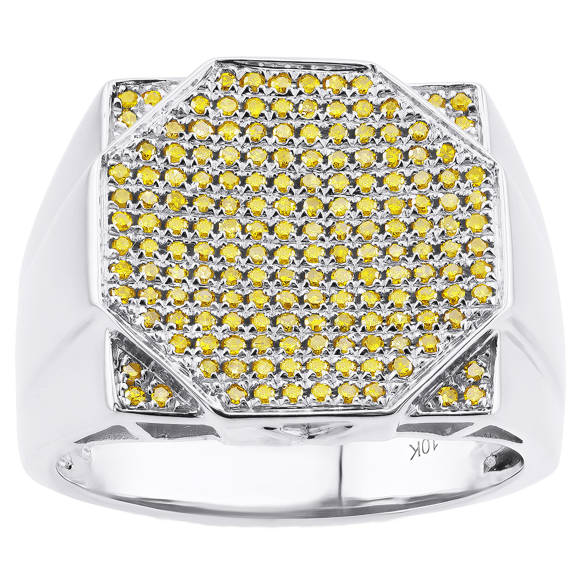 Hip Hop Yellow Diamond Pinky Ring for Men 10K Yellow Gold Square