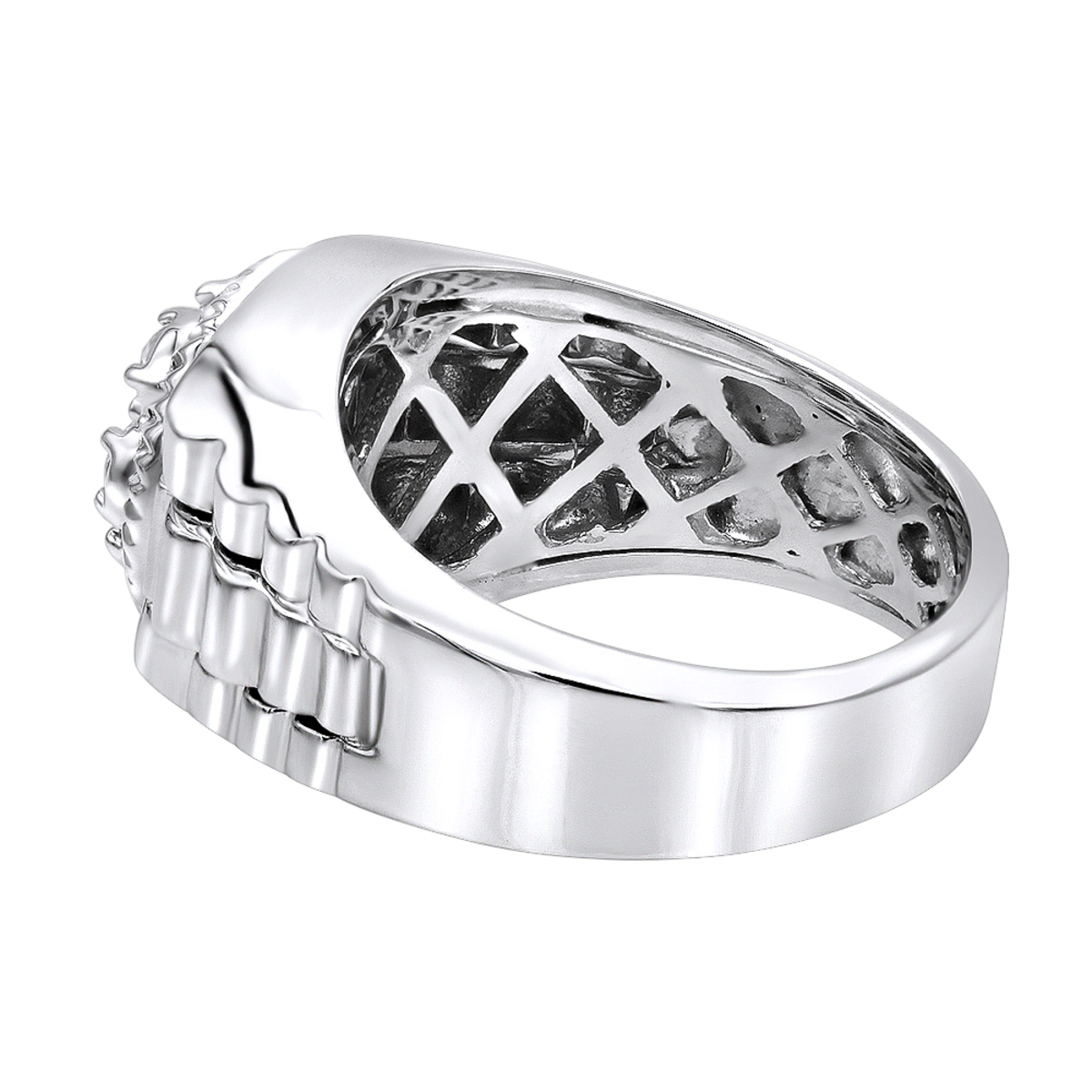 Mens Diamond Rings 14K Gold Rolex Style Diamond Ring 0.45ct 004895